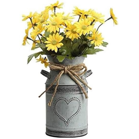 Shabby Chic Milk Can Galvanized Vase Metal Jug French Rustic Bucket Farmhouse - Picture 2 of 7